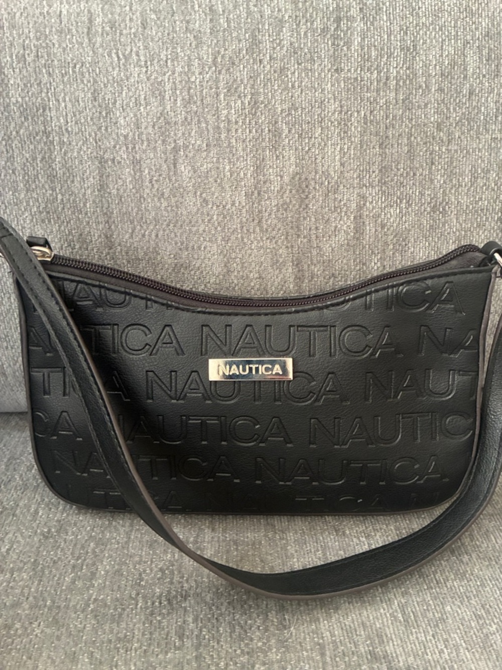 Nautica Black Embossed Shoulder Bag with Gold Logo Plate